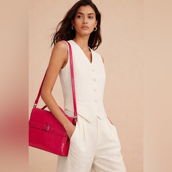 Women’s Vintage Hot Pink Faux Patent Leather Shoulder Hand Bag purse. - Picture 2 of 10